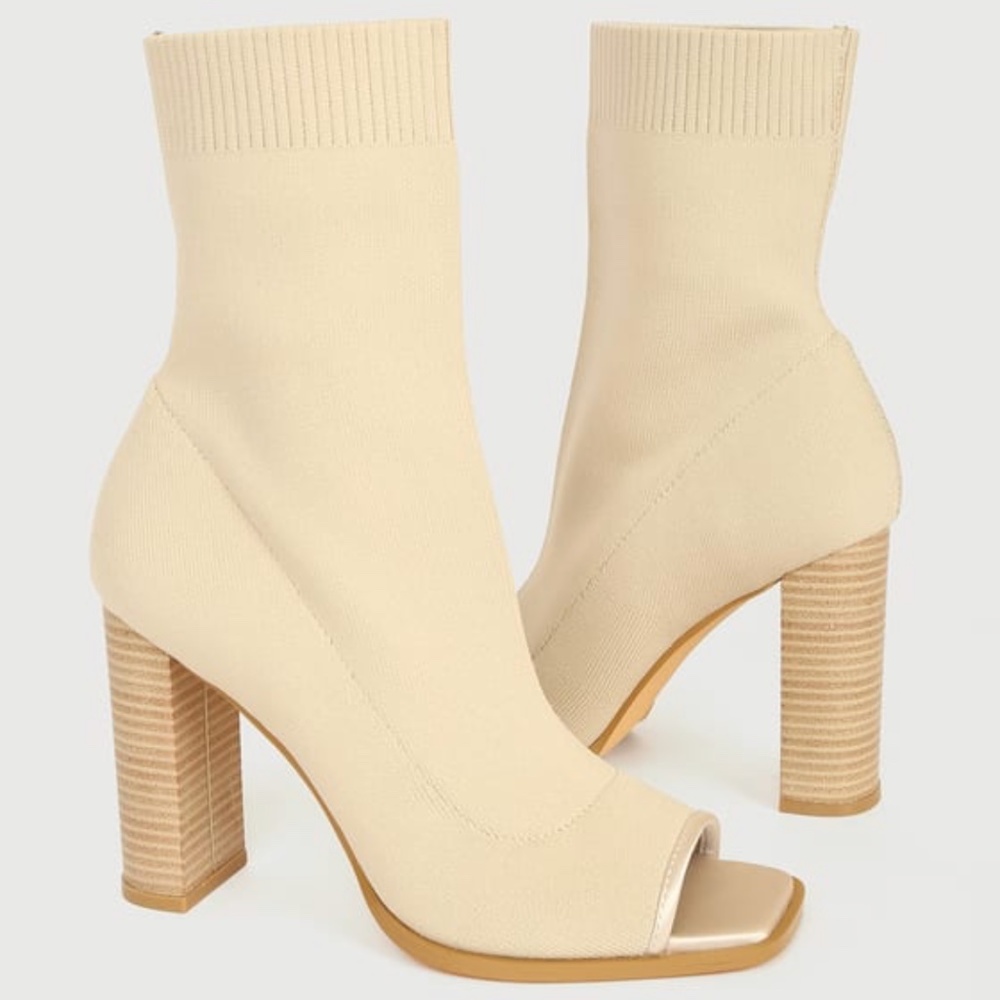 Yvonnie Ivory Knit Peep-Toe Sock Boots
